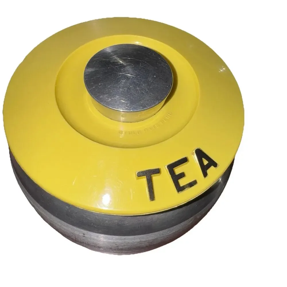 Kromex 1950s Vintage Aluminum Spun 7 pc Canister Yellow Lid - Rare!